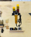 Iron Build Spray Bottle Rack Wall Mount Organizer for garage with tools and supplies on wooden board