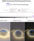 Dimmable LED Driver Transformer 36W Power Supply Converts 100-277V AC To 12V DC For LED Strip Lights, brightness levels.
