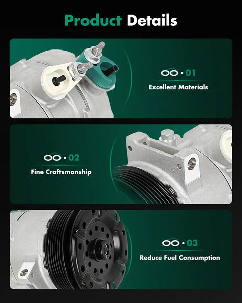 Top Tier AC Compressor With Clutch For Dodge Journey Chrysler 200 Avenger Cirrus Sebring 2.4 Liter And 3.5 Liter Engines 2007 Through 2020 showing detailed components.