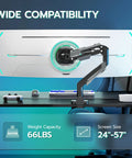 Heavy Duty Monitor Arm for 24 to 57 Inch Screens, Badass Desk Mount with Zero Friction Swivel Adjustment, Holds 66 lbs.