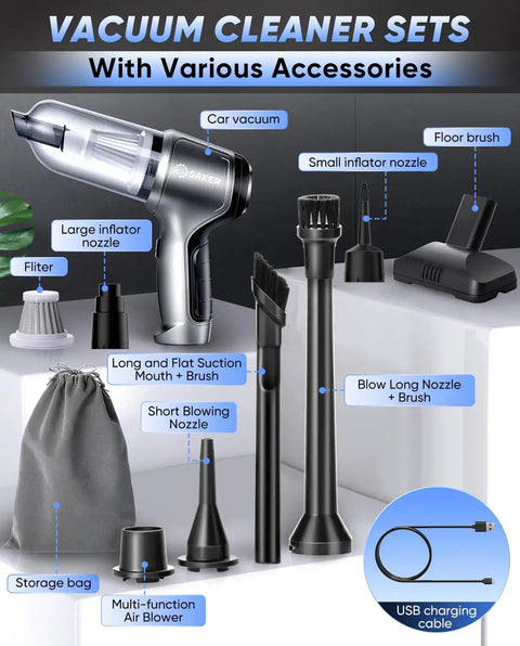 Cordless Handheld Car Vacuum Cleaner 15000 Pa High Power With Brushless Motor And Blower, 3-In-1 Portable Sucker set