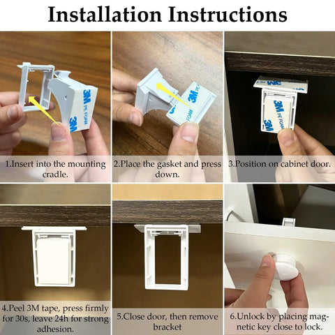 Installation instructions for 10 Pack Magnetic Baby Safety Cabinet Locks For Cabinets And Drawers, Invisible Child Proofing Locks