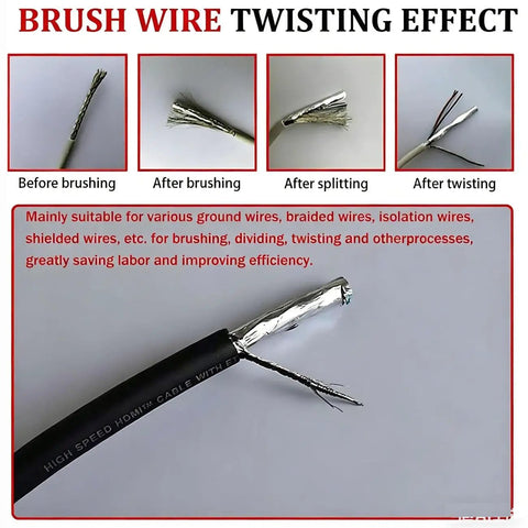 High Speed Automatic Wire Stripping Machine With Pneumatic Cutter And Twisting Function showing brush wire twisting effects on cables.