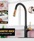 Boss Black And Gold Kitchen Faucet With Pull Down Magnetic Docking Sprayer Stainless Steel RV Ready Sink Faucet