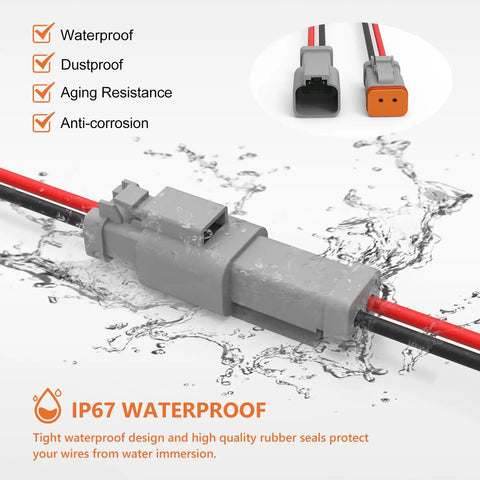 DT 2 Pin Connector 5 Sets 2 Way Waterproof Wiring Harness For Cars Trucks Boats And LED Work Lights 16 AWG in water