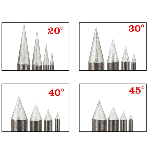 Diamond Cutting Wheels Kit For TIG Welding And Tungsten Electrode Sharpening, 25mm Discs 0.5mm Thick shown for angles 20°, 30°, 40°, 45°