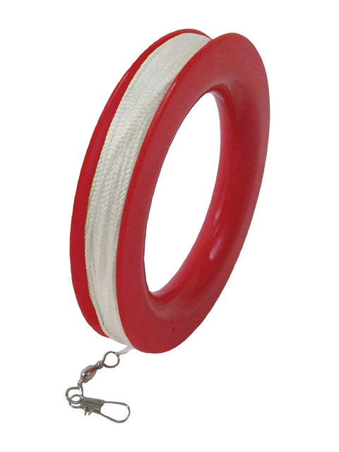 Red spool with kite line for Patriot Wave 7.5 Parafoil Kite, Easy To Fly Single Line Beginner Kite With No Assembly, 28 W x 36 H x 10 D, Lightweight Ripstop Polyester, Durable Outdoor Fun For Kids And Adults.