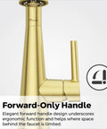 Barulli Kitchen Faucet With Pull Down Sprayer And Soap Dispenser Single Handle High Arc Chrome Finish For Kitchen Sink 3 Hole Installation Advanced Docking in a sleek gold color, featuring a side view of the handle.