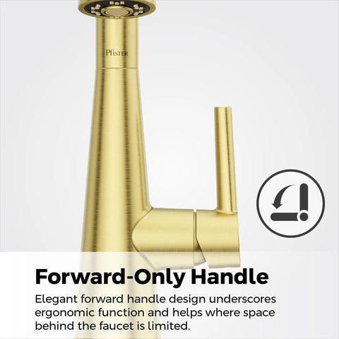 Barulli Kitchen Faucet With Pull Down Sprayer And Soap Dispenser Single Handle High Arc Chrome Finish For Kitchen Sink 3 Hole Installation Advanced Docking in a sleek gold color, featuring a side view of the handle.