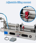 Heavy Duty Pneumatic Liquid Filling Machine With An Automatic Single Head Bottle Filler Rig showcasing adjustable filling amount precision.