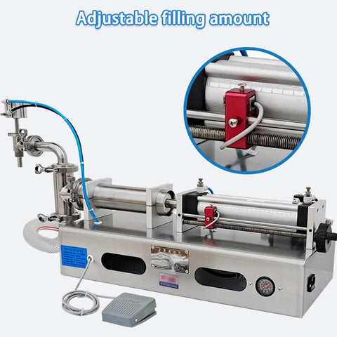 Heavy Duty Pneumatic Liquid Filling Machine With An Automatic Single Head Bottle Filler Rig showcasing adjustable filling amount precision.