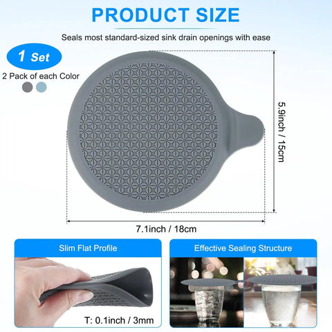 M METERXITY 4-Pack 5.9 in Silicone Tub Stopper, Bathtub Drain Stopper, gray, showing product dimensions and design.
