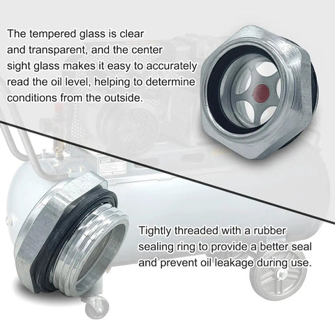 5 Pack Aluminum Oil Sight Glass Kit With One Quarter Inch, One Half Inch, Three Quarter Inch, One Inch Male Threads on hydraulic tank