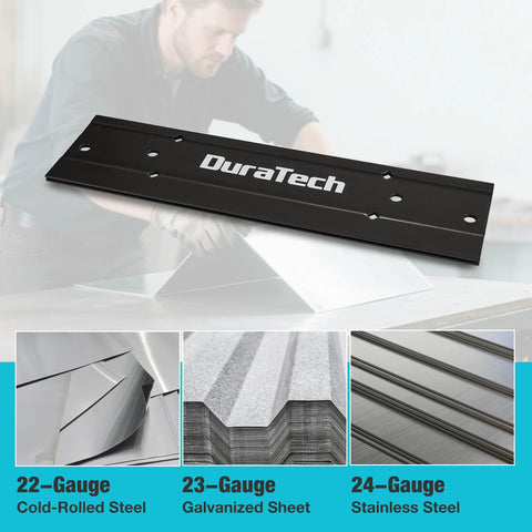 12 Inch Sheet Metal Bender For Duct Bending And Hand Seamer With Three Eighths Inch And One Inch Fold Depths For Precise HVAC Ducts And Metal Fabrication On The Job Site Built From Cold Rolled Carbon Steel For Pro Grade Strength Gray Duratech