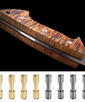 Sixteen Sets Brass And Stainless Steel Bracket Bolt Fasteners For Knife Making Include Screws And Studs Knife Handle Pins Rivets And Tactical Lock Hardware 6 mm Head Diameter The Go To DIY Knifemaking Kit with wood knife handle.