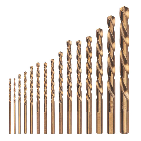 Left Hand Drill Bit Set 15 Pcs M35 Cobalt For Removing Broken Stubs Bolts And Screws Reverse Twist Bits One Sixteenth Inch To Three