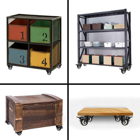 Smooth As Butter Heavy Duty 4 Pack Swivel Castor Wheels 5 Inch Polyurethane Caster Set used on colorful storage carts and shelves.