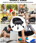 Low Profile Rolling Stool On Wheels With Back Rest And Leather Cushion 360 Degree Swivel Compact Round Seat for versatile use