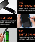 2 Pack 9 In 1 Multi Tool Pen Set for Men showing phone stand, stylus, and bottle opener features.