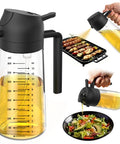 Game Changing Glass Olive Oil Sprayer For Cooking, 16 Oz Dual Pump Dispenser Bottle, Ultra Fine Mist Shaker For Salads And Air Fryer Accessory, Zero Spill BBQ Grill Spray Can With Secure Cap, Matte Black in use over salads and grilling.