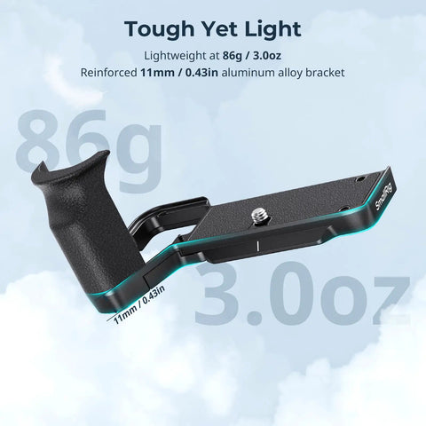 L Shape Handgrip For Sony Alpha 7C II And A7CR With Arca Quick Release Plate, lightweight aluminum, side view.