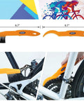 All-In-One 9-Piece Bike Cleaning Kit with sprocket brush and scraper on a bicycle chain and sprocket, showing use.