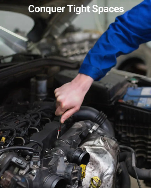 Mechanic using 4 Piece Hook And Pick Set For Tight Spaces Precision Automotive Tools with comfort grip in engine bay