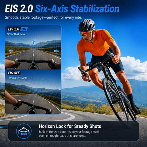 Cyclist using 4K Mini Wearable Body Camera With 64GB Magnetic Thumb Size Action Cam 6 Axis Stabilization Shake Free POV on road