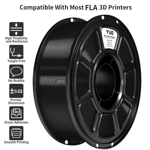 Silk PLA Filament 1.75mm Black Metallic Gloss for 3D Printing on a 1kg Spool, highlighted features visible