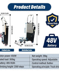 Rock Solid Electric Stair Climbing Dolly Slays Heavy Loads Without Breakin A Sweat Featuring Tough Tracked Wheels Straight 660 Lb Capacity And A Badass 850W Motor displayed with detailed measurements.