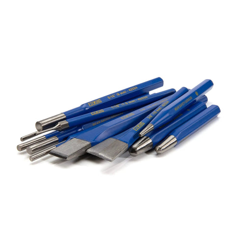12 Piece Cold Chisel And Punch Set With Pins And Starter Punch For Metalworking, Drop Forged CrV Steel, Heavy Duty Tips
