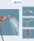 Clawfoot Tub Faucet With Handheld Spray And Spout, flexible hose and vintage shower head in chrome finish, accessory details