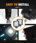 Detailed view of 10 Pack 4 Inch LED Light Pods 5600 Lumen IP67 Off Road Work Lights with mounting bracket and light beam.