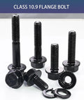 Beefy 180 Piece M6 Flange Bolt Kit With Washers And Nuts, M6x1.0 Pitch, Mixed Lengths 12-40mm, Black Zinc Galvanized Grade 10.9
