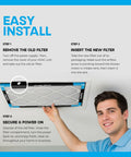 Person installing 16x20x1 Air Filter MERV 8 MPR 600 for HVAC Furnace Systems, showing easy installation steps.