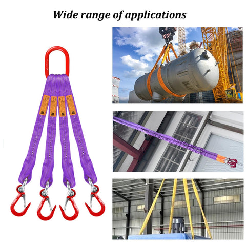 Beefy Four Leg Bridle Web Sling With Polyester Straps And Quick Release Buckle Plus Wide Mouth Hooks G80 Alloy Steel Engine Lift