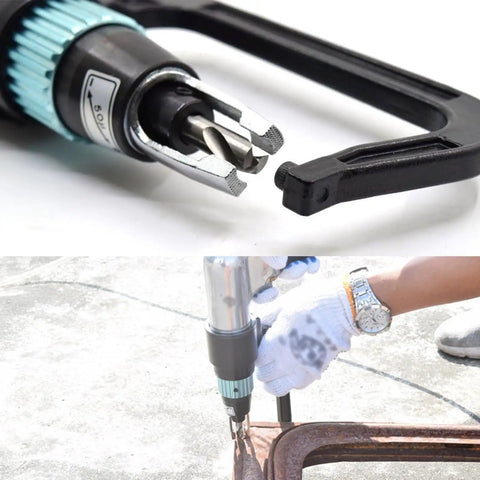Air Powered Spot Weld Drill For Auto Body Sheet Metal Repair Pro Grade, 1800 RPM Welder With Four Bit Set, close-up and use view