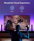 Flow Light Bar RGB Smart LED Lamp With Music Sync illuminating a TV during gaming session, enhancing ambient mood backlight.