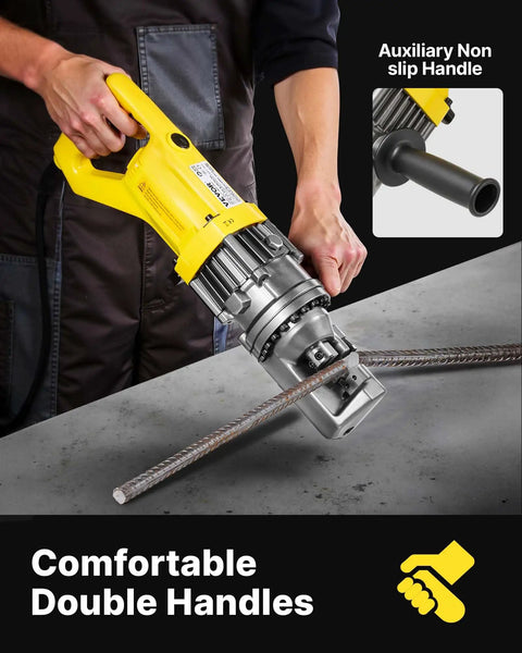 VEVOR 900W Electric Rebar Cutter Portable Hydraulic Cutting Machine 110V features comfortable double handles for easy use.