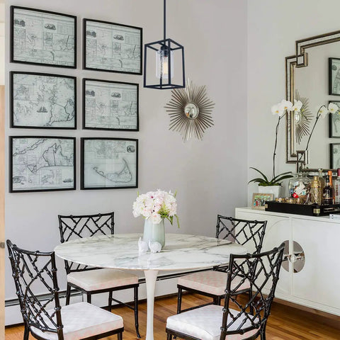 Black Pendant Light For Kitchen Island And Dining Room With Seeded Glass In A Sturdy Metal Cage Fixture Farmhouse Style 1 Light Hanging Ceiling Lamp For Over Sink Bar Or Breakfast Nook Dope Rustic Glow above dining table with floral decor.