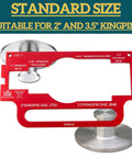Must Have King Pin Wear Gauge For Trailers 2 Inch And 3.5 Inch Aluminum Alloy Tool With Handle Detect SAE J700 And J848 Kingpins, red gauge shown with 2 and 3.5 inch kingpin fit