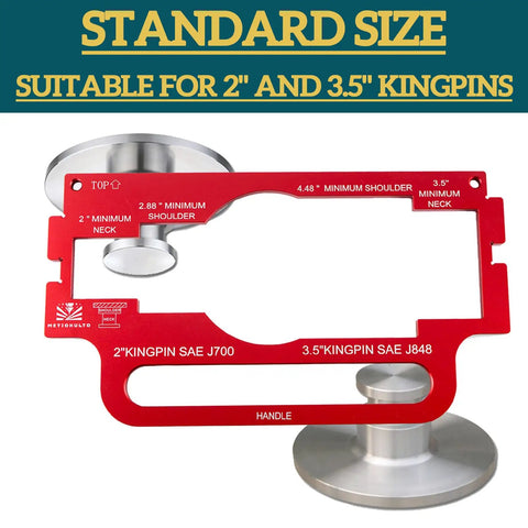 Must Have King Pin Wear Gauge For Trailers 2 Inch And 3.5 Inch Aluminum Alloy Tool With Handle Detect SAE J700 And J848 Kingpins, red gauge shown with 2 and 3.5 inch kingpin fit