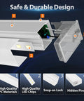 Diagram showing assembly of Hexagon Garage LED Lights 322W 11 Panel Grid Ceiling Mount Kit with materials and design features.