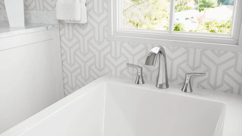 Dope High Arc Tub Faucet Trim Kit With Two-Handle Deck Mount, 3-Hole Fit, Polished Chrome Finish, Sleek Roman Tub Spout installed