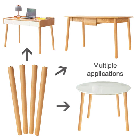24 Inch Solid European Beech Wood Table Legs Set Of 4 For Desks And Coffee Tables With Angled Mounting Plates Mid Century Modern Style