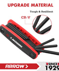 Folding 17 Piece Allen Wrench Set with SAE and Metric Hex Keys, Cr-V Steel, red and black multitool showing chamfered edges.