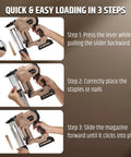 Real Badass Cordless 2 In 1 Brad Nailer And Stapler 18 Gauge loading instructions showing steps for nail and staple placement.
