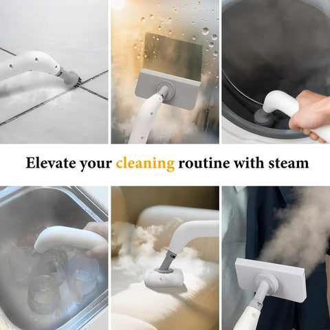 Handheld Steam Cleaner All In One Kit Crushes Tough Stains Fast with attachments cleaning tile, fabric, glass surfaces.