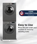 Stackable Washer Drain Pan For Apartments And Small Laundry Rooms, 28 X 30 Inch Tray with PVC Drain Fitting under compact washers