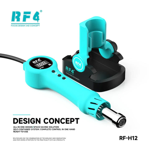 Integrated Hot Air Rework Gun With Sleep Dock For Tight Spaces, Up To 500 Degrees, LCD Temperature And Airflow Display